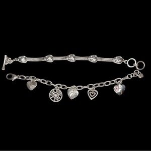 Set of 2 Brighton Firework Heart & Breast Cancer Crystal Hearts Charm Bracelets
